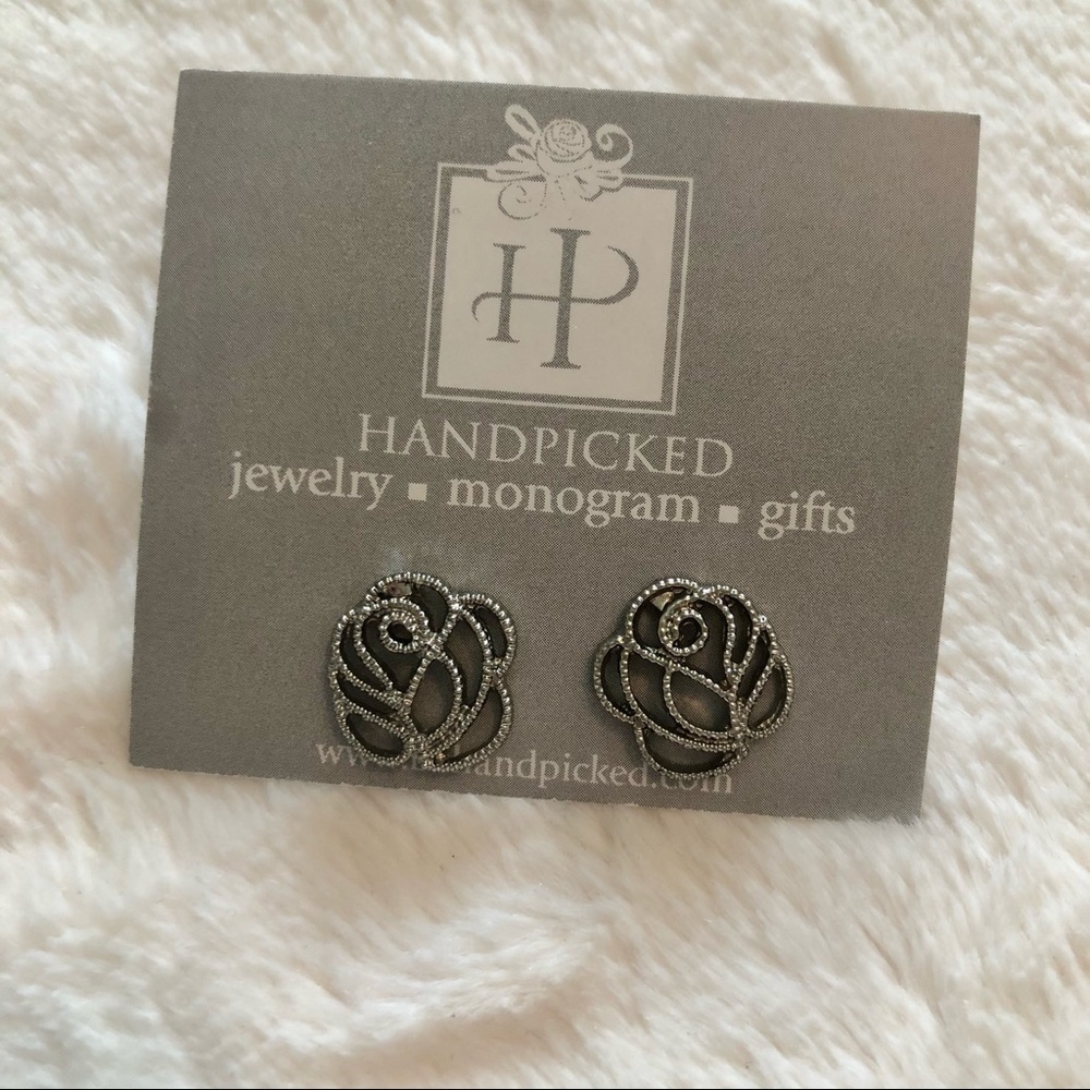 NWT Handpicked Silver Rose Stud Earrings